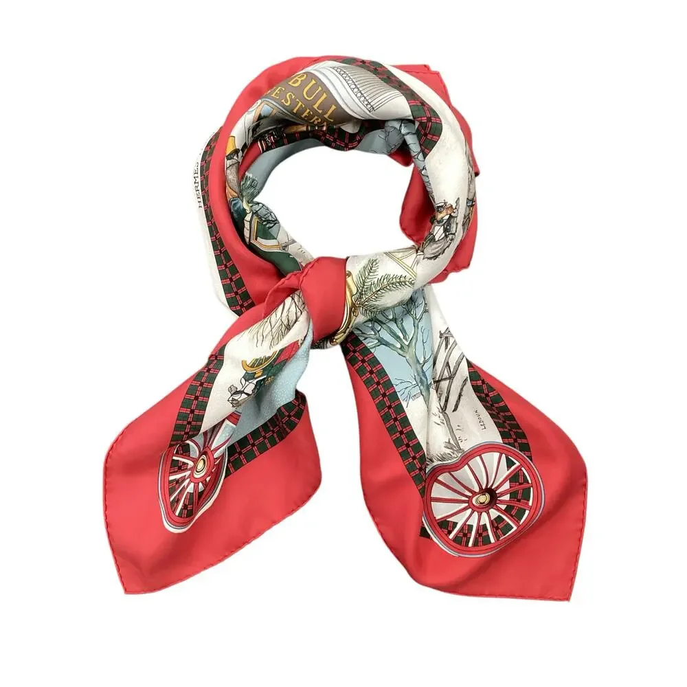 Hermes Scarf Women’s One Size Big Square Coach &Horses &Winer Motif Red &Colors - Picture 2 of 6